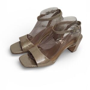 Antonio Melani Alice Leather Block Heel Gold Metallic Sandals Womens Size 10